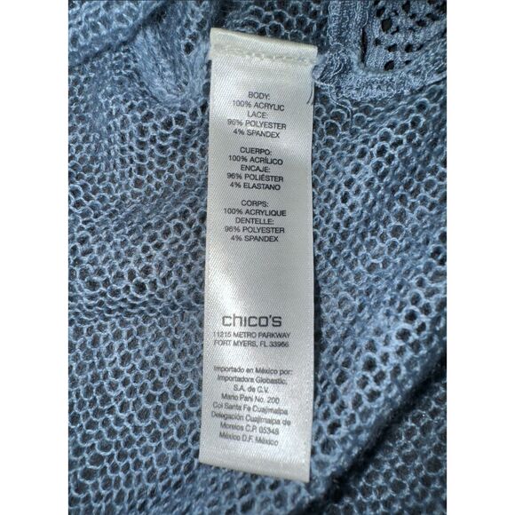 Chico's NWT Blue Gray Crochet Open Short Sleeve Cardigan - Sz 0 (S/4) - Picture 10 of 12